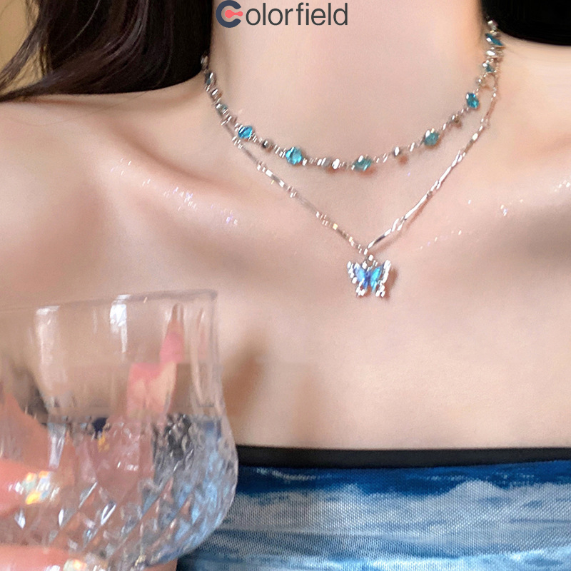 Colorfield สร้อยคอ ประดับโบว์ สองชั้น ประดับเพทาย ระดับไฮเอนด์ ละเอียดอ่อน หรูหรา สำหรับผู้หญิง-COD