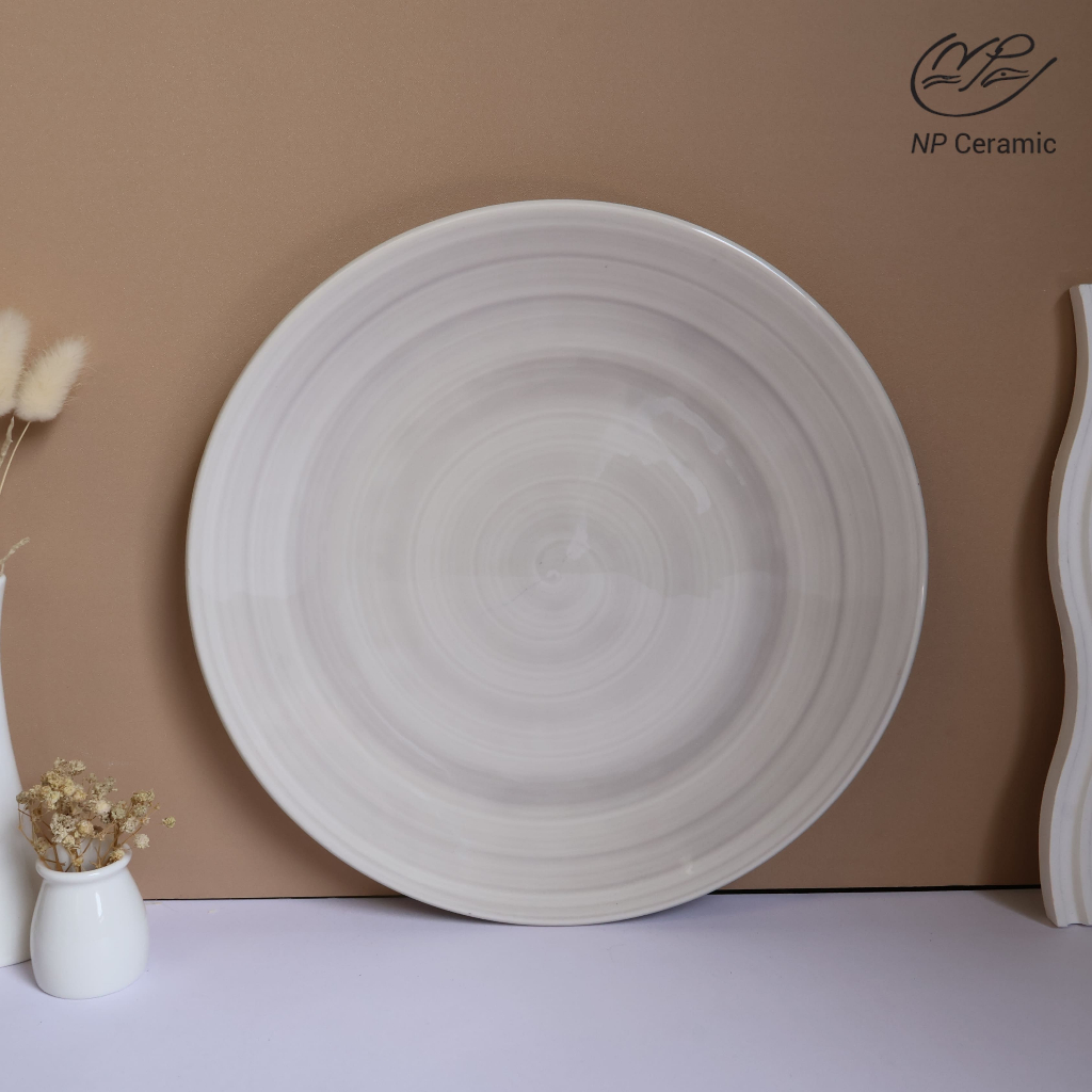 [ลดสูงสุด 80%] NP Ceramic จานเซรามิค สีเทาอ่อน ขนาด 11 นิ้ว