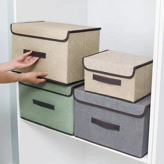 กล่องผ้าลินินเก็บของอเนกประสงค์ ไซต์เล็ก 25x19x16cm ไซต์ใหญ่ 36x23x24cm ภายในมีโครงกระดาษแข็ง