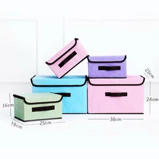 กล่องผ้าลินินเก็บของอเนกประสงค์ ไซต์เล็ก 25x19x16cm ไซต์ใหญ่ 36x23x24cm ภายในมีโครงกระดาษแข็ง