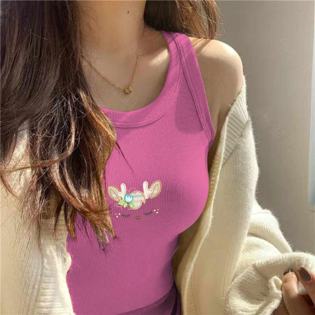 เสื้อกล้าม มีบราในตัว พร้อมสกรีนเก๋ๆตามเทรน ผ้าใส่สบายงานผ้าผ้าร่องทรงเข้ารูป แฟชั่นฤดูร้อน Z0067