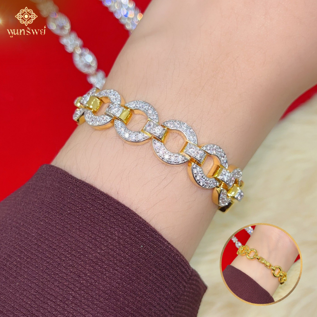 สร้อยข้อมือเพชรห่วง เครื่องประดับไทย พูนทรัพย์ มีใบรับประกัน ใส่ออกงาน ของขวัญ งานแต่ง  HD27H300