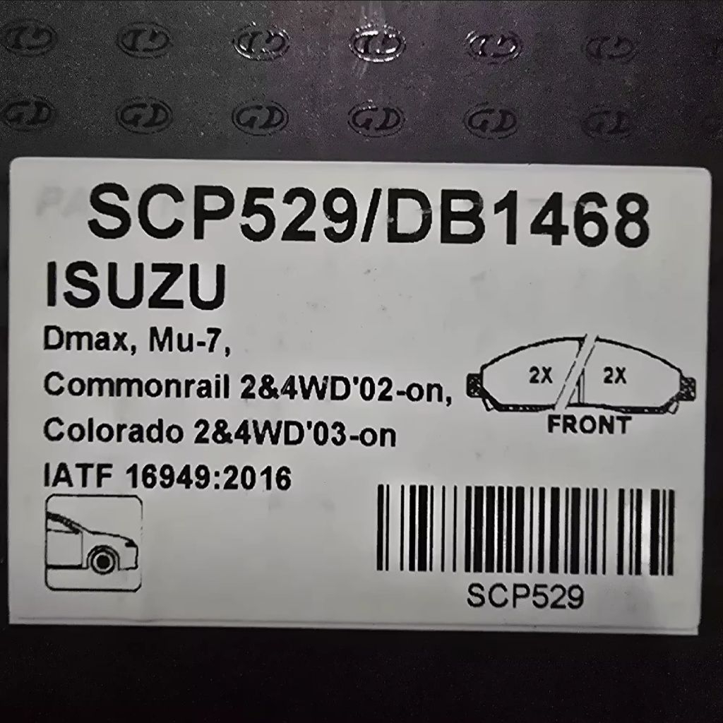 GD ผ้าดีส ผ้าดีสเบรคหน้า FRONT ผ้าเบรค SCP529/DB1468 ISUZU D-MAX , MU-7 COMMONRAIL 2WD 4WD'02-ON , C