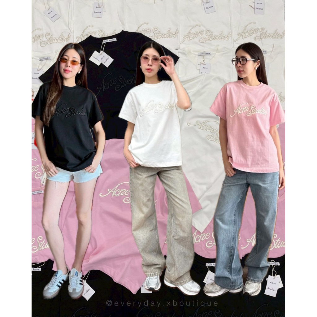 Acne T-Shirt🤍💗🖤(350฿) เสื้อยืดแบรนด์ดังดีเทลปักอักษรนูนที่อก คอลใหม่ผ้าดีมาก งานเบสิคสไตล์ ใส่สบายน่ารักมาก ชนช็อปเกาหลี