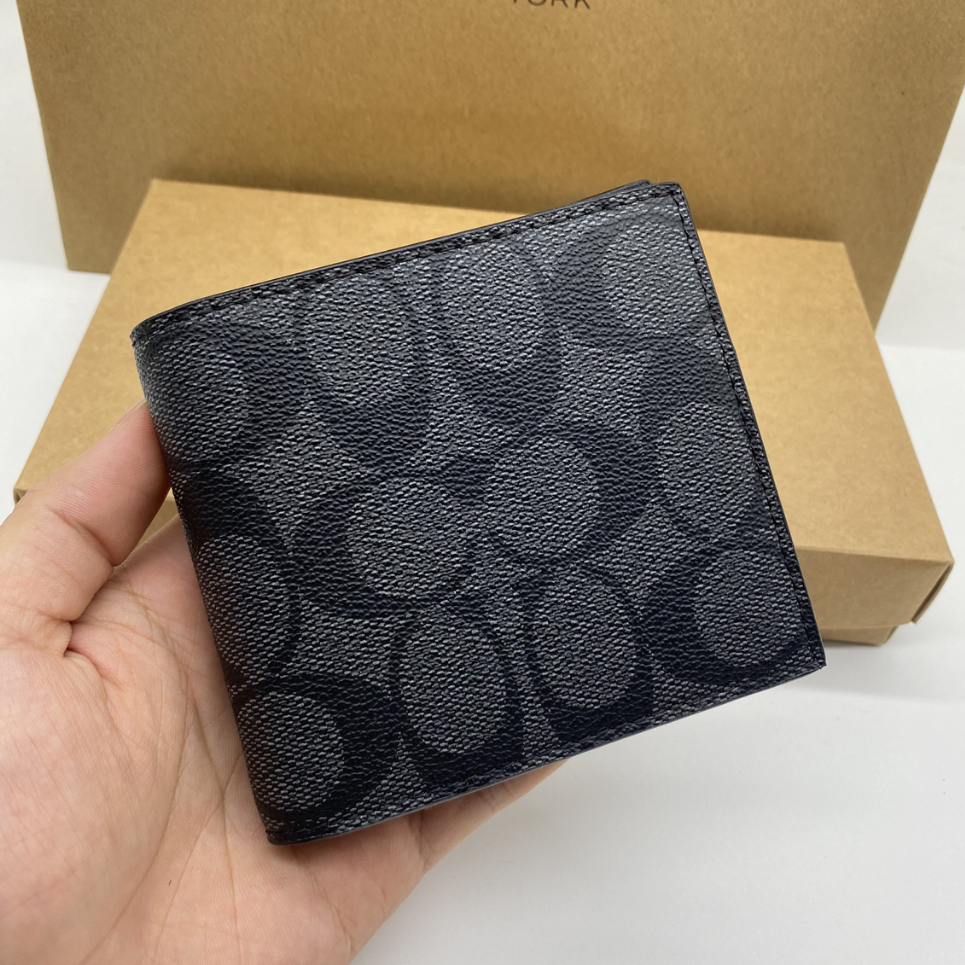 แท้💯%✨COACH F75006 กระเป๋าสตางค์สั้นของผู้ชาย กระเป๋าสตางค์หนังแท้ ผู้ถือบัตร