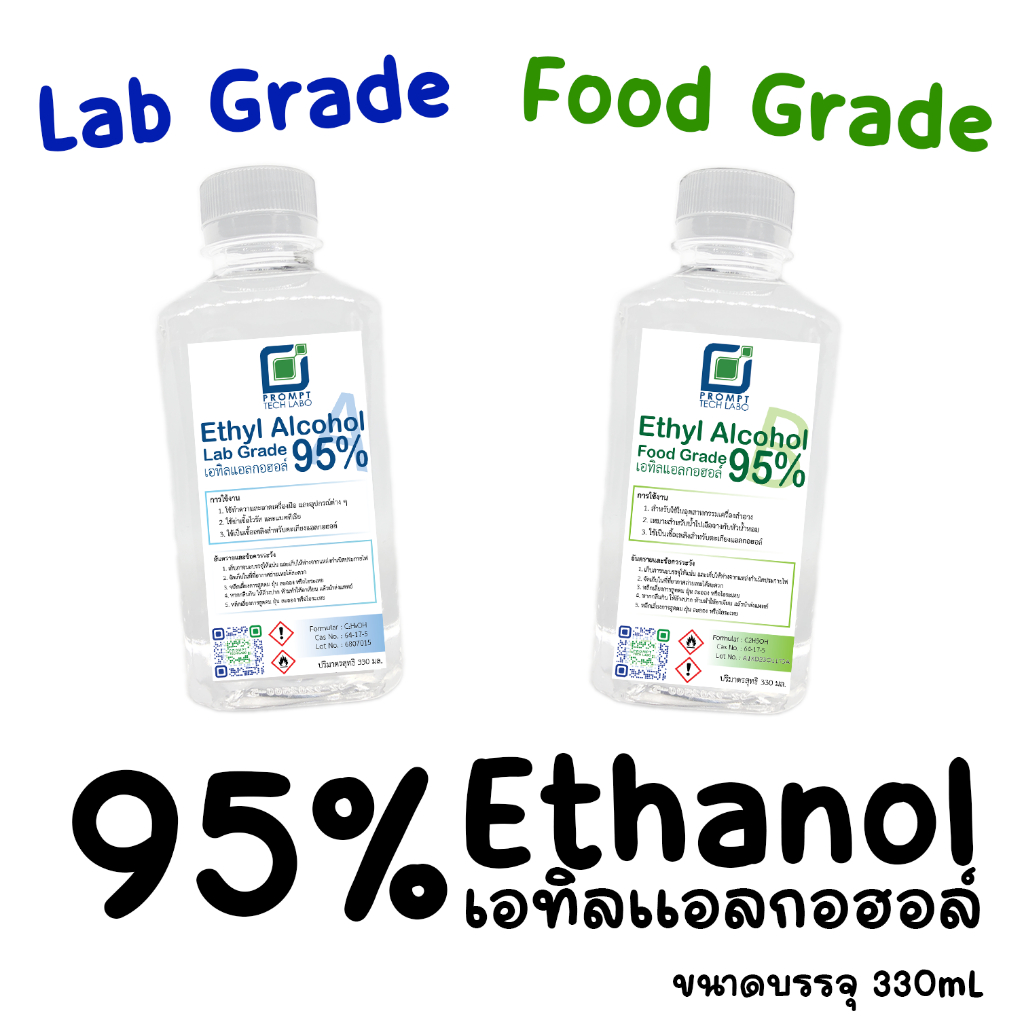 เอทิลแอลกอฮอล 95% (Food/Lab grade) ขนาดบรรจุ 330 / 1000 มล.