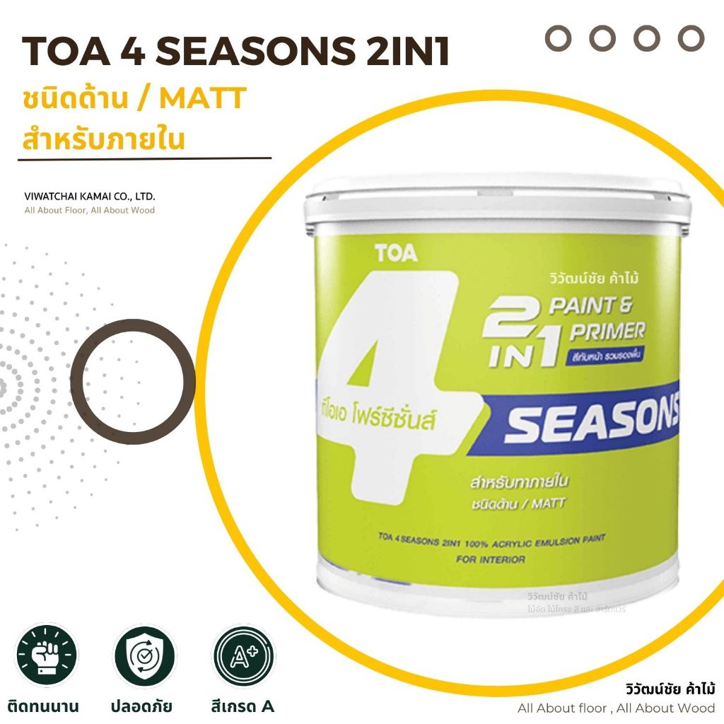 TOA 4 Seasons 2IN1 สีทาบ้าน สีทาภายใน สีทาห้อง มีรองพื้น แบบด้าน 1GL