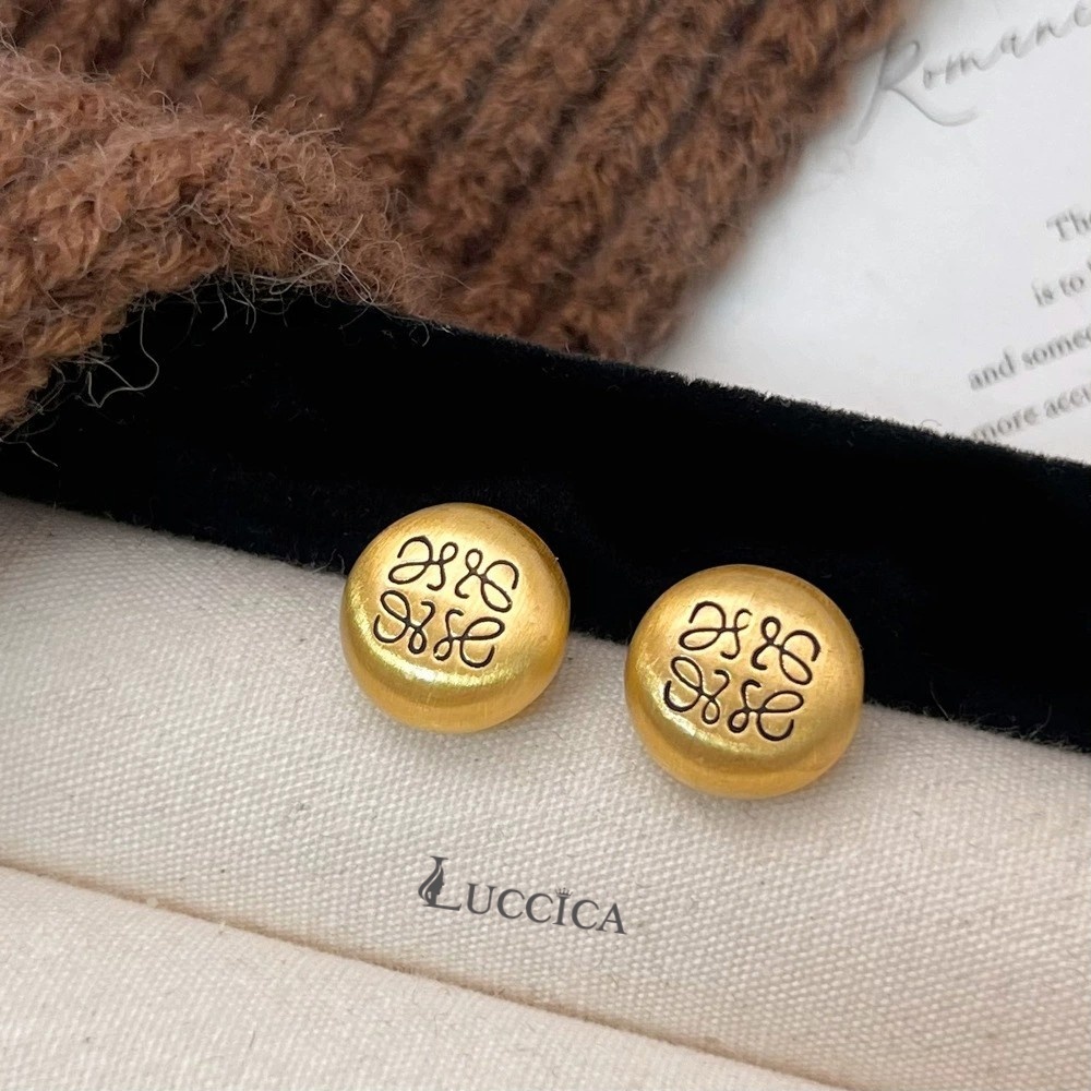 Luccica-ต่างหูแฟชั่นคุณภาพสูงสไตล์ Ins ระดับไฮเอนด์ Luojia ตัวอักษรขัดเงาสำหรับเดินทาง ต่างหูทรงกลมทรงเรขาคณิตยอดนิยม