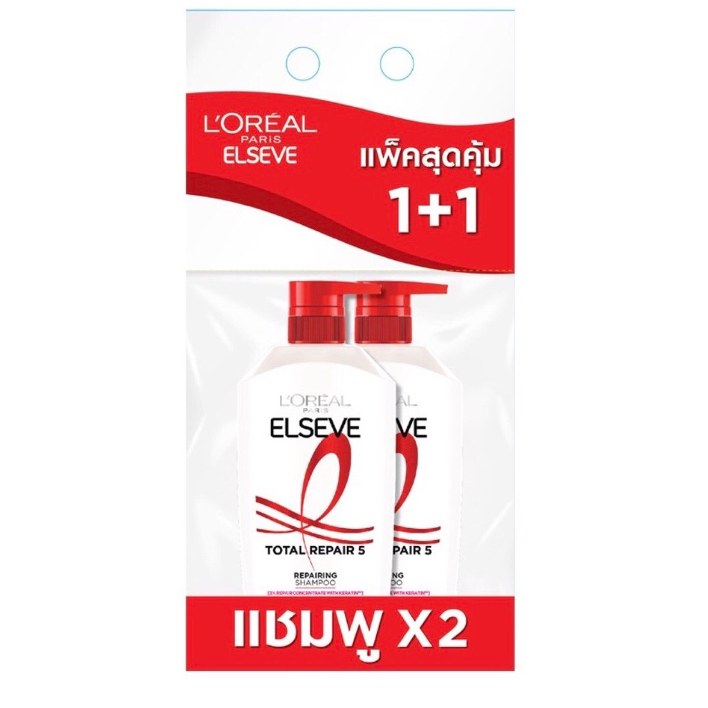 [แพ็กคู่] ลอรีอัล ปารีส L'Oréal Paris Elseve Total Repair 5 Repairing Shampoo แชมพู 400มล. x2 สูตรฟื้นบำรุงผมเสียล้ำลึก