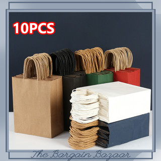 10pcs ถุงกระดาษถือหลายสี ถุงหูหิ้วกระดาษ ใส่เบเกอรี่เกรดพรีเ…