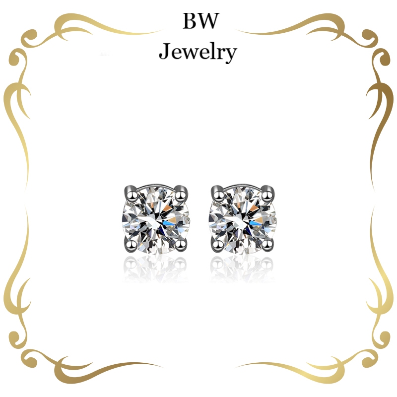 BWjewerly ต่างหูเพชรเม็ดเดี่ยวเงินสเตอร์ลิง S925 สำหรับผู้ชายและผู้หญิง ต่างหูคู่ ประดับเพชรสังเคราะห์ ดีไซน์ทันสมัย