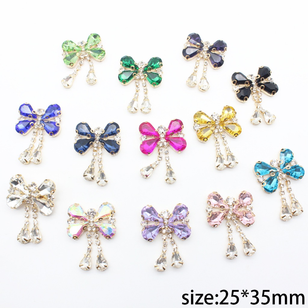 *พร้อมส่ง* สวยจึ้งตราตรึง จี้ติดโบว์ผีเสื้อ​ ตุ้งติ้ง​ติด​โบว์​ จี้หยดน้ำ ขนาด 35*27 มม. งานฝีมือ