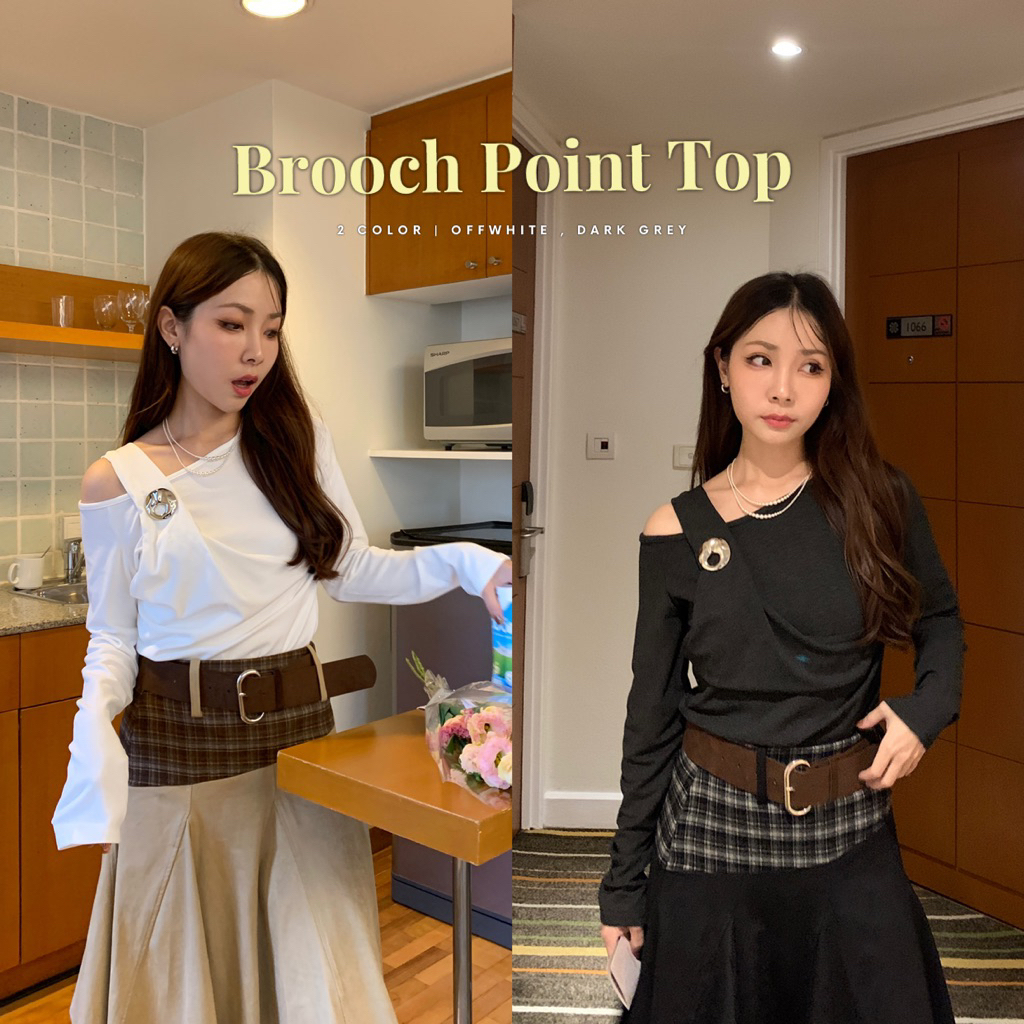 SOMEDRESS | Brooch Point Top เสื้อยืดแขนยาวมินิมอล ทรงไหล่ปาด
