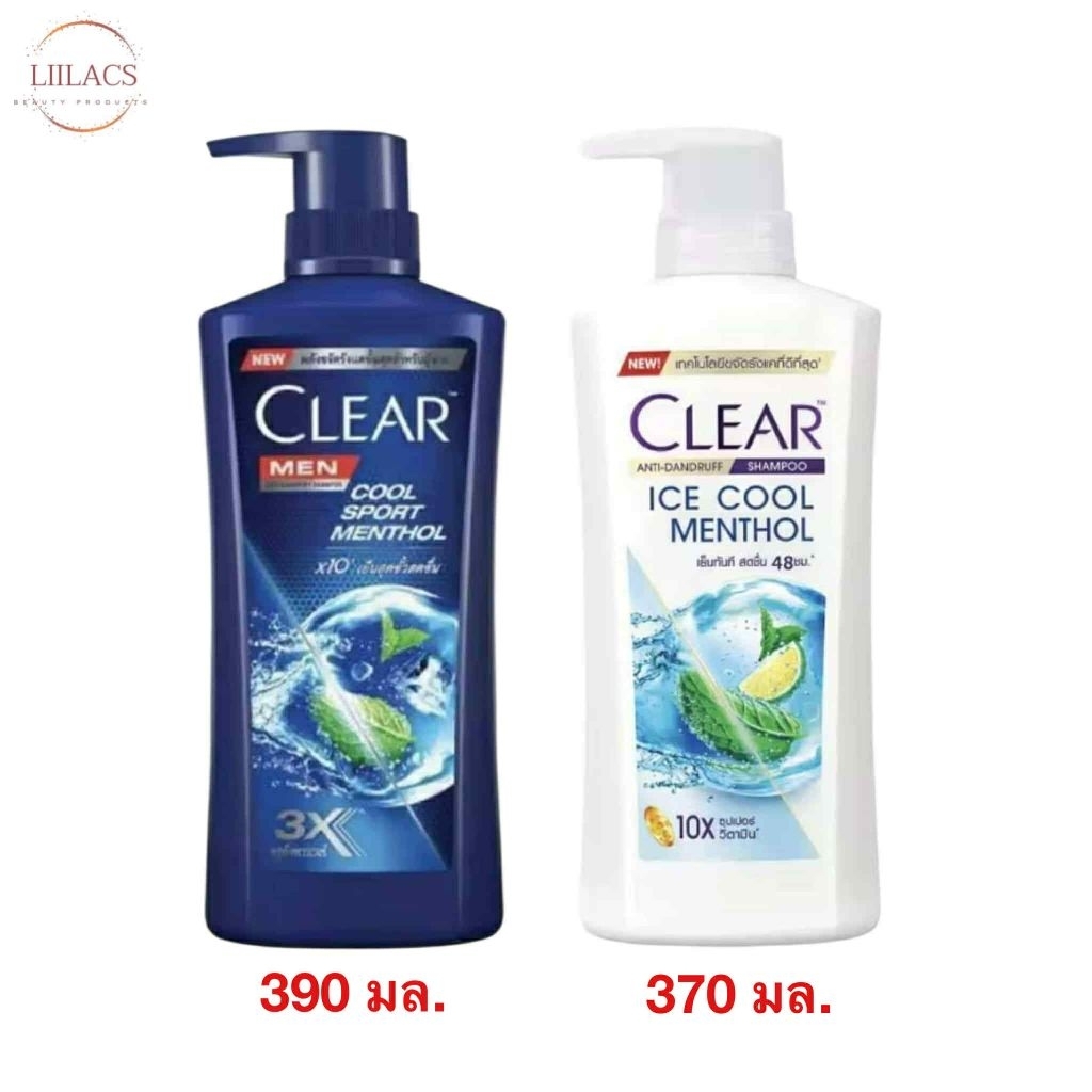 CLEAR เคลียร์ แชมพูขจัดรังแค  Clear men cool sport menthol Shampoo 390 มล. / Clear ice cool menthol 