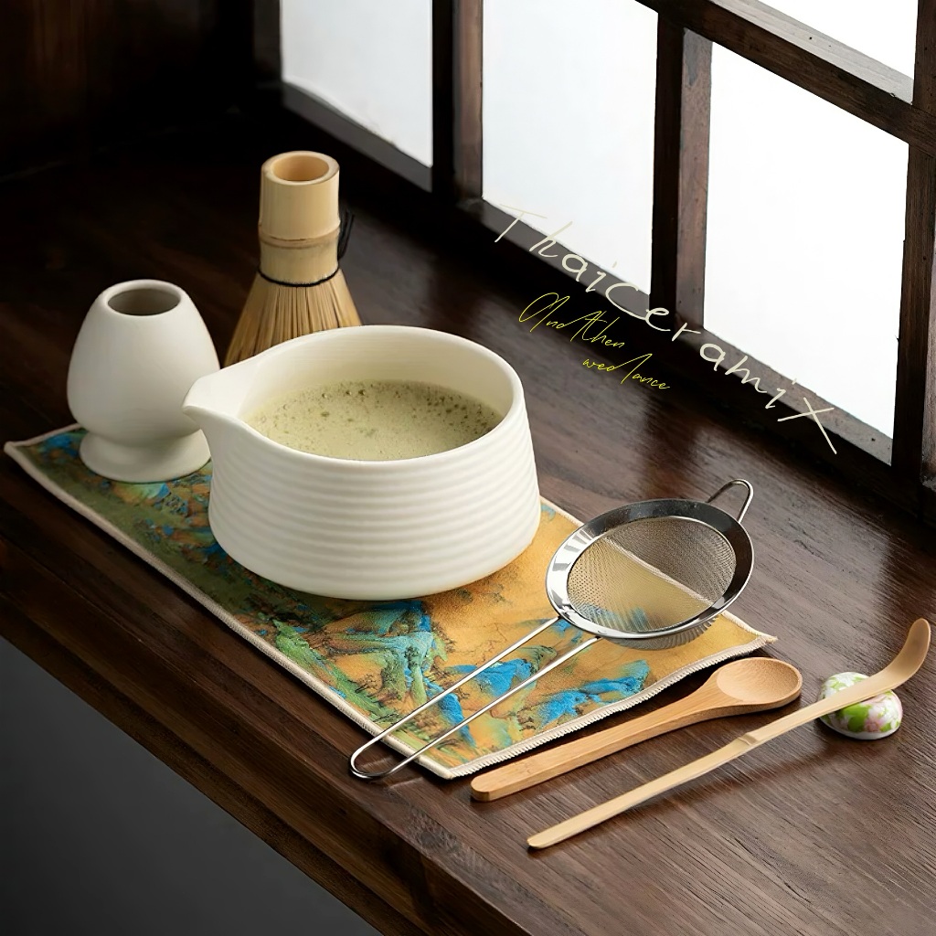 ThaiCeramiX【เซ็ต 5 ชิ้น】ชุดชามัทฉะญี่ปุ่นทรง chawan matcha set ชุดชงมัทฉะ ถ้วยชงชามัทฉะ ของขวัญ