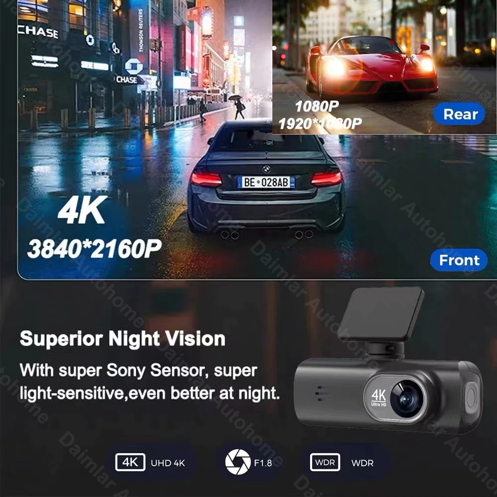 4K GPS กล้องติดรถยนต์ 2160P dash cam กล้องหลังฟรี กล้องรถยนต์ 170 กล้องหลัง 140 องศา WIFI เชื่อมต่อโดยใช้โทรศัพท์ของคุณ thumbnail 9