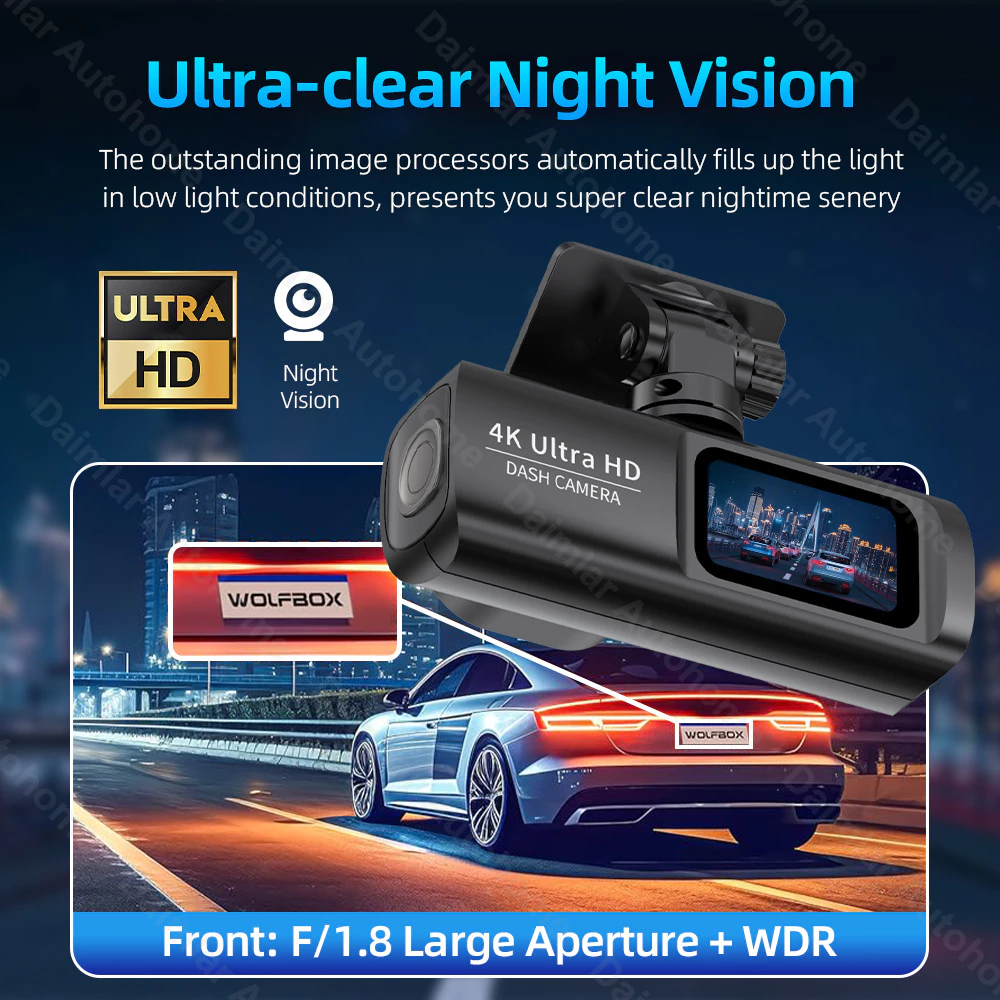 4K GPS กล้องติดรถยนต์ 2160P dash cam กล้องหลังฟรี กล้องรถยนต์ 170 กล้องหลัง 140 องศา WIFI เชื่อมต่อโดยใช้โทรศัพท์ของคุณ thumbnail 8