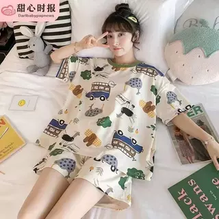 3366 SPS ชุดนอนผ้าคอตตอน ชุดนอนแขนสั้น-ขาสั้น เนื้อผ้ายืดได้บ้าง แต่งพิมพ์ลายการ์ตูนน่ารักๆ ใส่สบาย พร้อมส่ง!!!