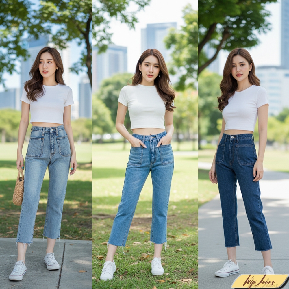 📌กางเกงยีนส์ผู้หญิง 5ส่วน ทรงบอย มีไซส์ใหญ่ S-5XL  ☀️ กระเป๋าหน้าตรง