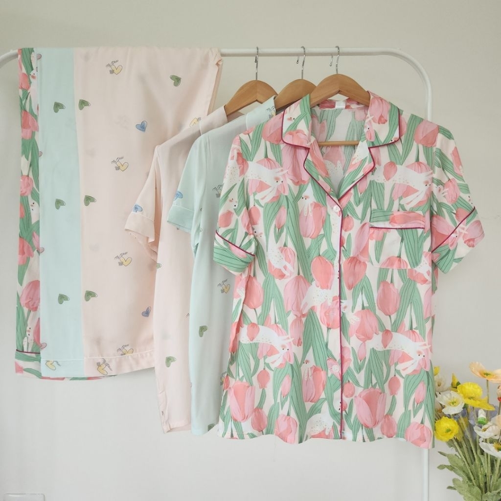 พร้อมส่ง ชุดนอนเยื่อไผ่   แขนสั้น ขายาว  ชุดนอนผู้หญิง