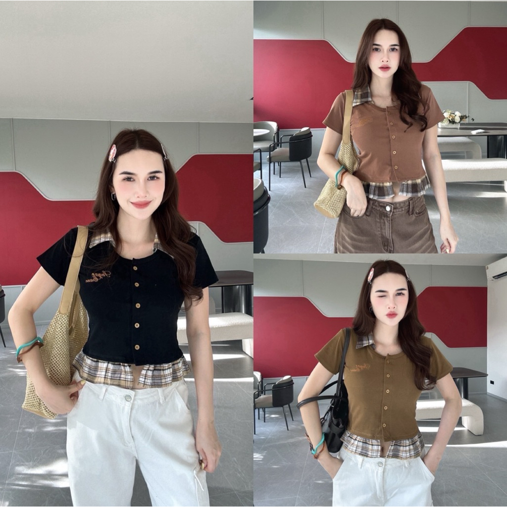 “Plaidy Charm Top” – เสื้อคอปกโปโลดีเทลแต่ง ลายสก็อต