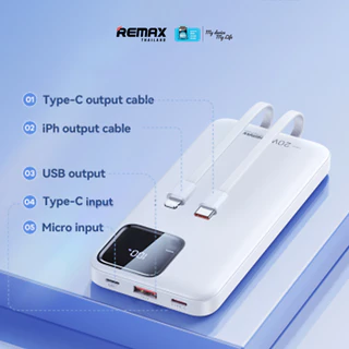【 New CCC Certified 】Remax Power Bank 10000mAh RPP-652 (N) - พาวเวอร์แบงค์ มีสายในตัว ชาร์จเร็ว QC 22.5W จอ LED