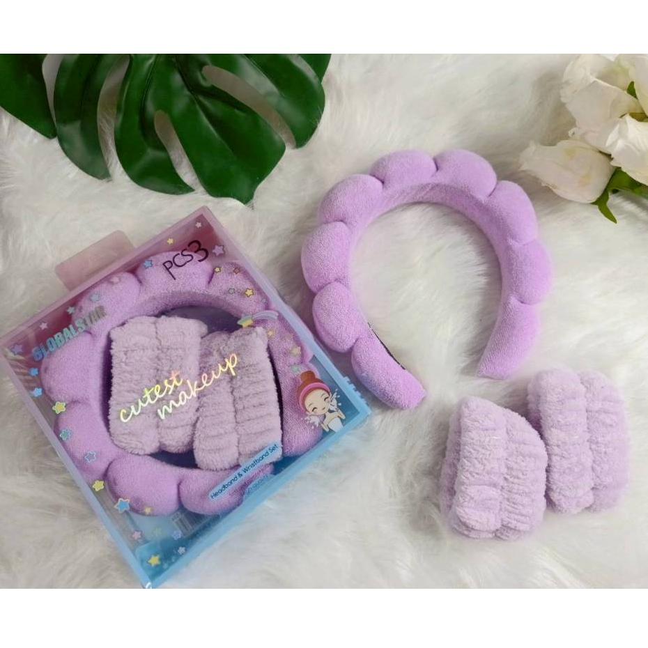 SET คาดผม+ปอกแขน อุปกรณ์ช่วยเก็บผมและกันเปียกแขน ขณะล้างหน้า (set3ชิ้น) AGE-574