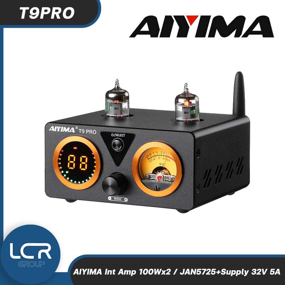 AIYIMA Int Amp T9Pro 100Wx2-JAN5725+Supply 32V5A กำลังขับ 100W ×2 (4โอห์ม) ปรีหลอด+แอมป์บลูทูธ 5.1 T