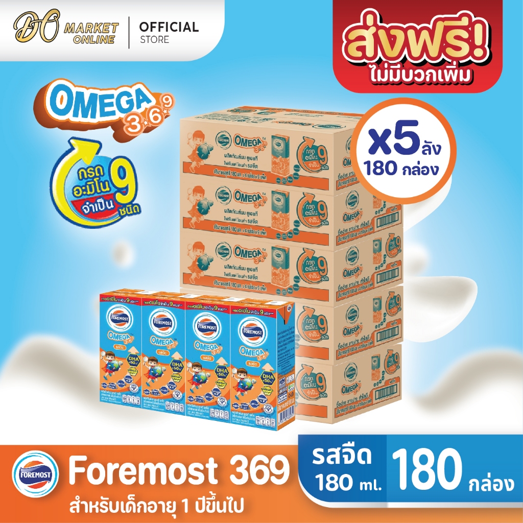 (5ลัง) โฟร์โมสต์ โอเมก้า 369 รสจืด FOREMOST OMEGA369 ขนาด 180มล. 5ลัง รวม180กล่อง