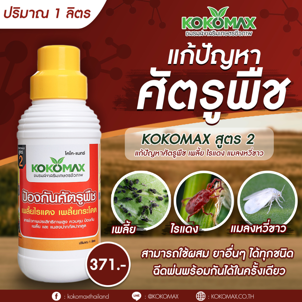 ชีวภาพป้องกันศัตรูพืช เพลี้ยไฟ ไรแดง แมลงหวี่ขาว อย่างดี KOKOMAX  ซื้อ 5 แถม 1