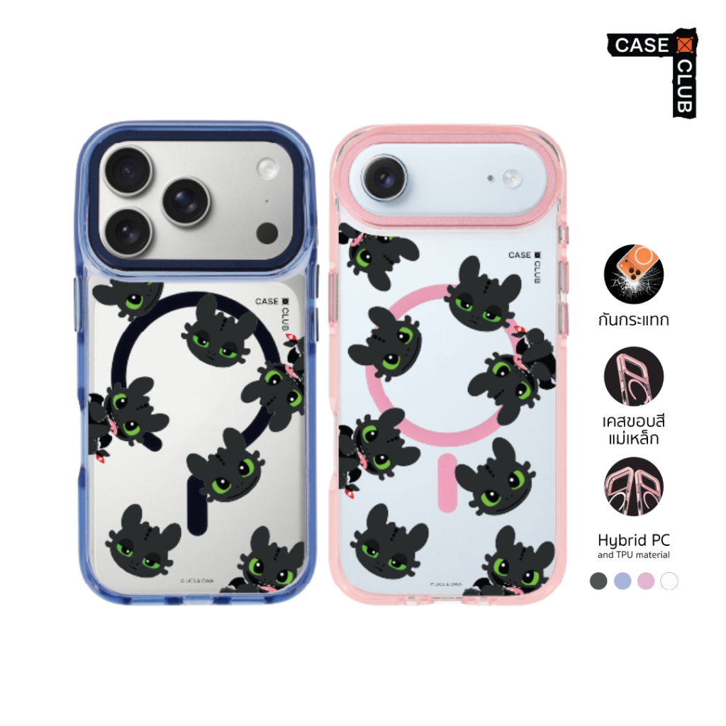 CaseClub เคสไอโฟน เคส ขอบสี เคสแม่เหล็ก ลาย HTTYD Toothless Mood กระจกลายเขี้ยวกุด สำหรับ i17 Pro Max/i17 Pro/i Air/i17