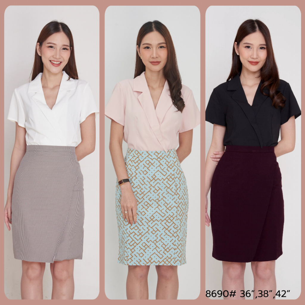 *Laboratory* 8690#เสื้อทำงาน เสื้อสมัครแอร์ ทรงคอปกสูทแขนสั้น ไซส์ 36”,38”,42”