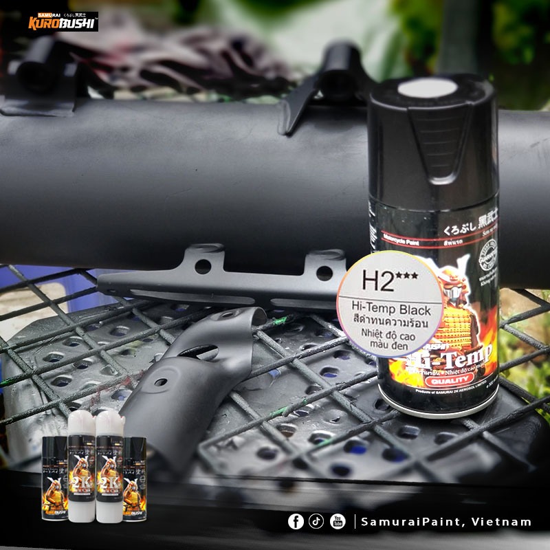 Samurai สีสเปรย์ Samurai H2 Black สีทนความร้อน 600C ทนทานต่อแสงแดด เนื้อสีเนียนสวย พ่นง่าย ประหยัดสี