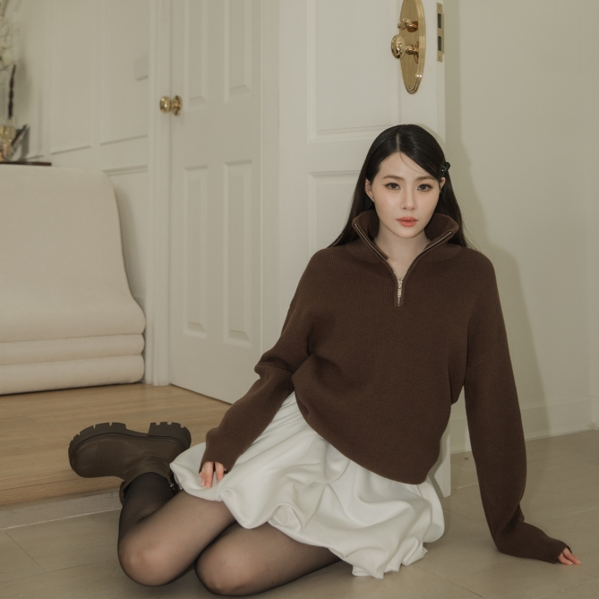 สเวตเตอร์ไหมพรม ZIP SWEATER สีน้ำตาล (unisex) ผ้าดีมากค่ะ