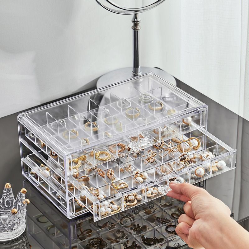 MINIHOMES กล่องเก็บเครื่องประดับ กล่องใส่เครื่องประดับอะคริลิก แบบลิ้นชัก 3ชั้น 72ช่อง เก็บแหวน ต่างหู สร้อยคอ กันฝุ่น