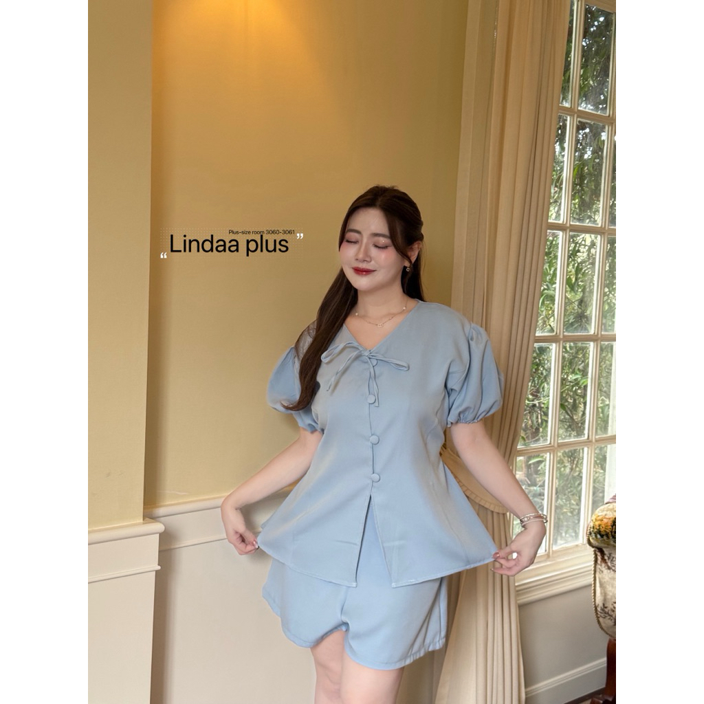 /LD/ ชุดเซ็ต2ชิ้น สาวอวบ มีไซส์อก40-52 เสื้อแขนตุ๊กตากระดุมปั๊ม+กางเกงขาสั้นยางยืดหลัง ใส่เที่ยว ทำงาน #พลัสไซส์ - รูปที่ 4