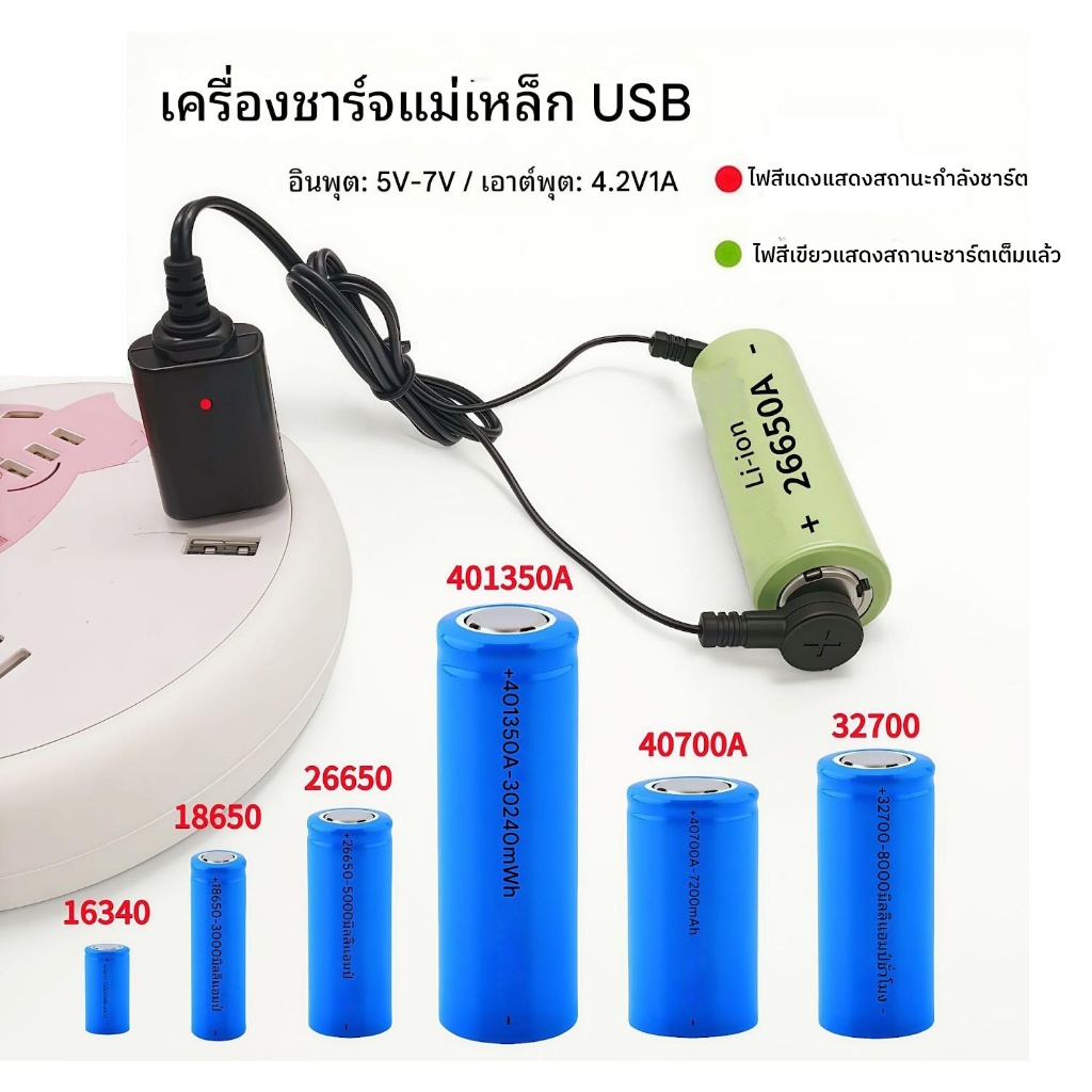 เครื่องชาร์จแม่เหล็กเหมาะสําหรับแบตเตอรี่ลิเธียมไอออน 18650/26650/16340 ที่ชาร์จแบตเตอรี่แม่เหล็ก