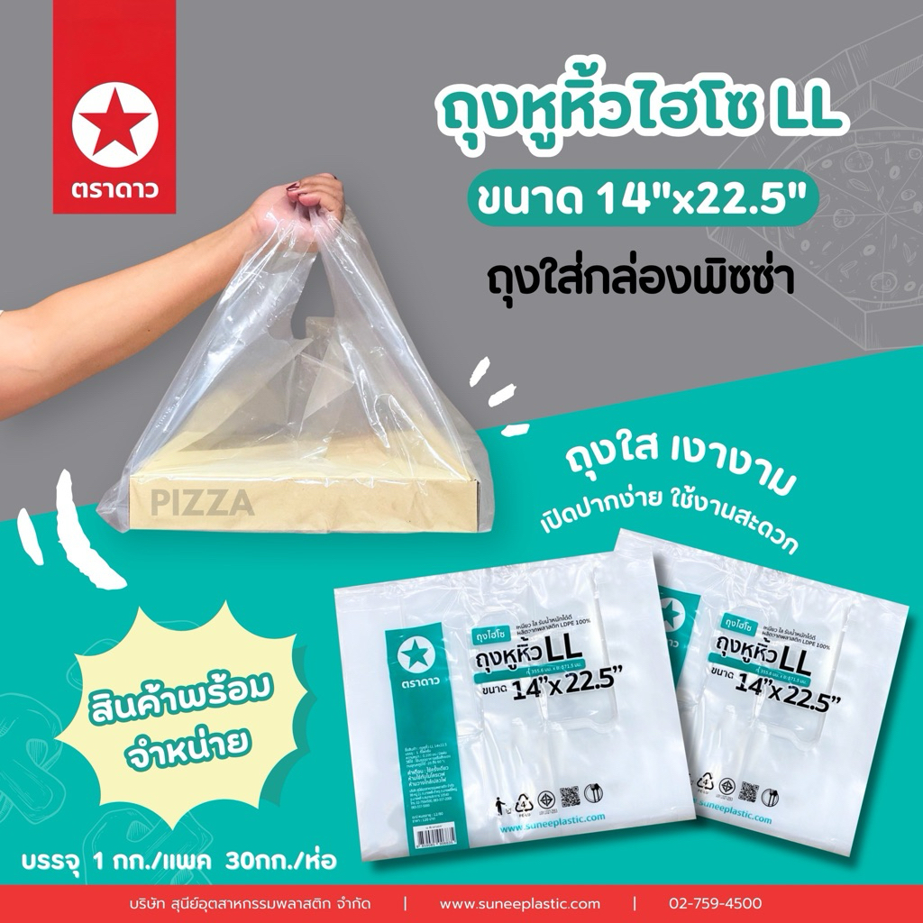 ถุงหูหิ้วกล่องเค้ก  LL. ใส 14x22.5นิ้ว , 15x22นิ้ว (1,000กรัม)