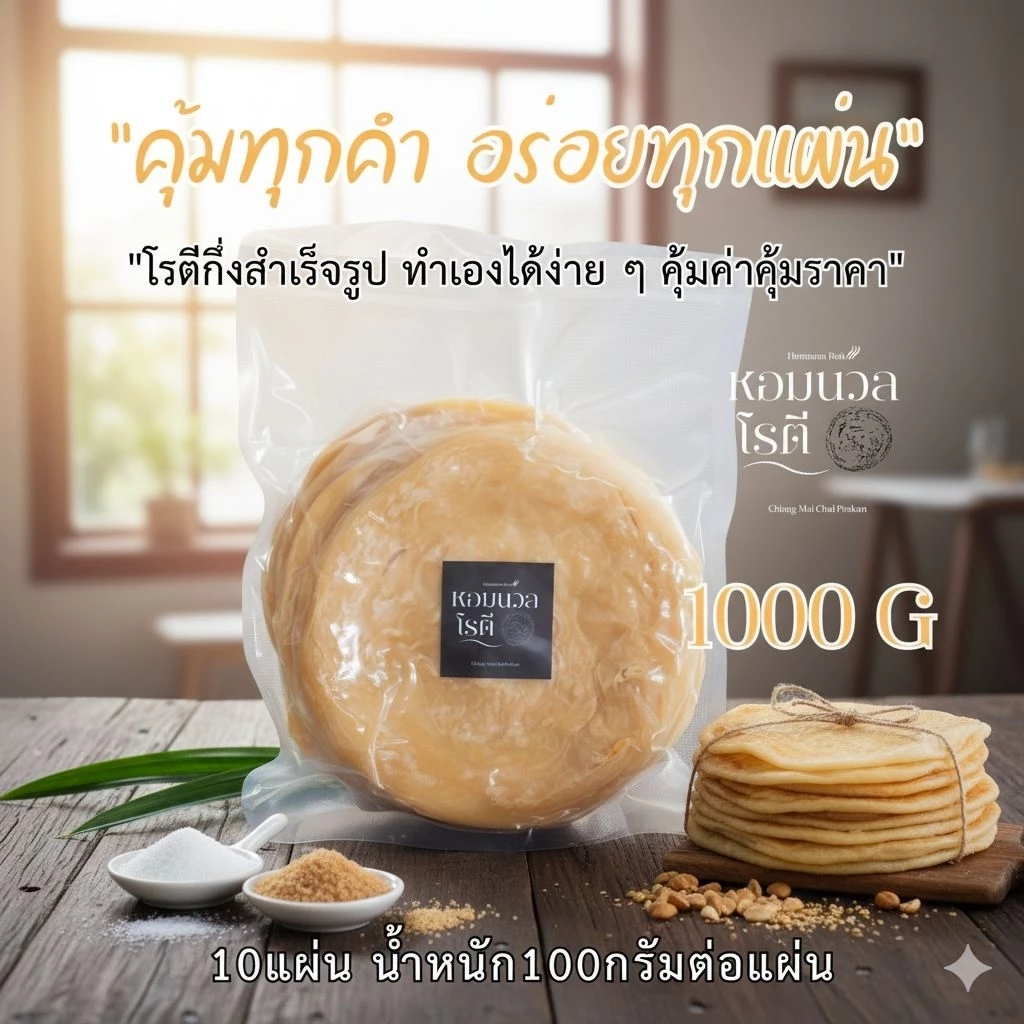 !!!(โปร10แผ่นแถม5แผ่น)!!!โรตีกึ่งสำเร็จรูป (1000 g/500g) พร้อมส่งทั่วไทย