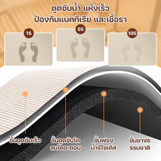 พรมเช็ดเท้าห้องน้ำพรมเช็ดเท้า 40x60 ซม ดูดซับน้ำดี แห้งไว ยับยั้งแบคทีเรีย ไร้กลิ่นอับ แถมแผ่นยางกันลืน