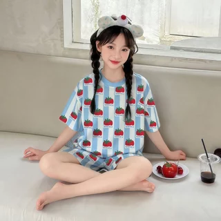 Beryl kids🌸ชุดนอนเด็กแขนสั้นขาสั้น🎀ชุดน่ารักเด็กผู้หญิง แฟชั่น สวยหวาน รูปแบบการ์ตูนมะเขือเทศขนาดเล็ก ผ้านิ่ม