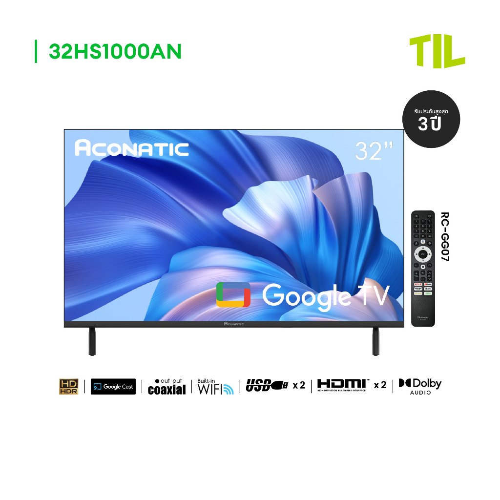 Aconatic ทีวี 32 นิ้ว LED HD Google TV รุ่น 32HS1000AN Netflix,Youtube,Frameless Design, Dolby Audio