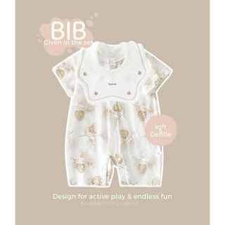 totty.apparel (พร้อมส่ง) ชุดรอมเปอร์สั้นเด็กทารก bib กันน้ำล…