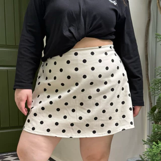 Polka Dot Skirt กระโปรงลายจุดผ้ายีนส์ครีม ห้ามเผื่อไซส์อ่ายรายละเอียดก่อนสั่ง มีสั้นและยาว wendystore19