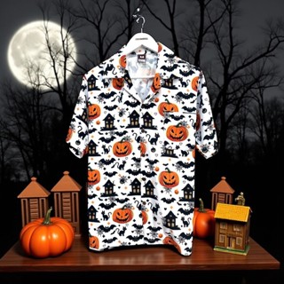 พร้อมส่ง เทศกาลฮาโลวีน Halloween เสื้อฮาวาย ผ้าไหมอิตาลี ✅ไม…
