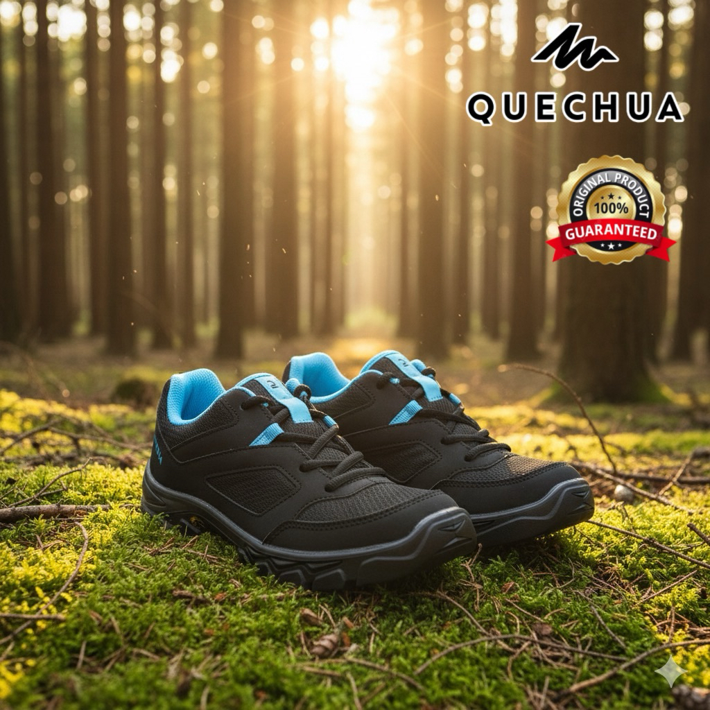 รองเท้าเดินป่าแบบผูกเชือกสำหรับเด็ก “มีไซส์ 35-38“ รุ่น NH100 (สีดำ/ฟ้า) QUECHUA