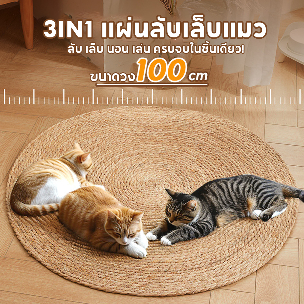 3IN1แผ่นลับเล็บแมว วงกลมพรมลับเล็บแมว ถักทอจากหวาย อเนกประสงค์ ที่นอนแมว ลับ เล็บ นอน เล่น