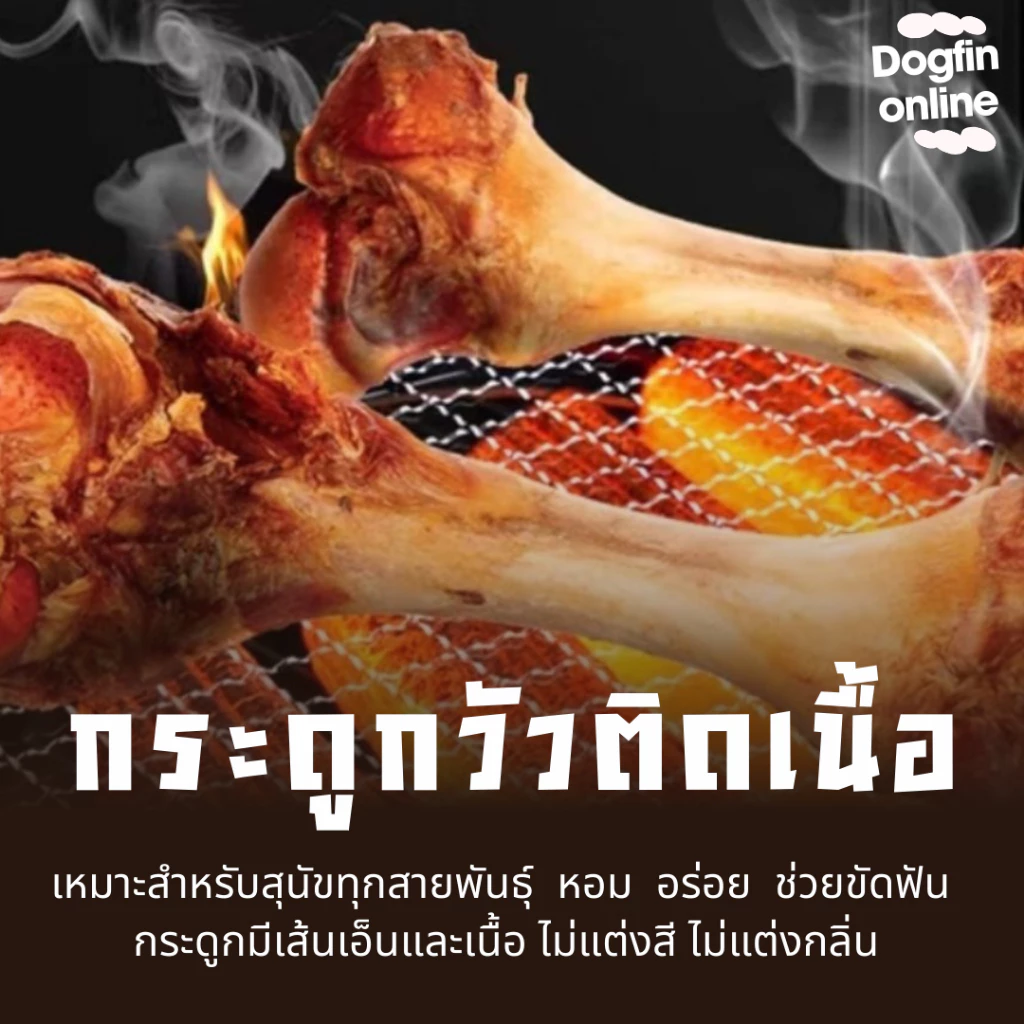 Dogfin (ด็อกฟิน) กระดูกวัวย่างติดเนื้อ ขนมขัดฟัน ลดหินปูน สำหรับสุนัขทุกสายพันธุ์