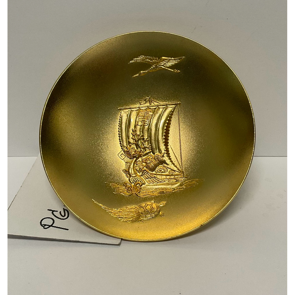 (ของแท้ : พร้อมส่ง) จอก ถ้วย เคลือบทอง 24k (24KGP) รูปเต่า นกกระเรียน และเรือสมบัติ นำโชค