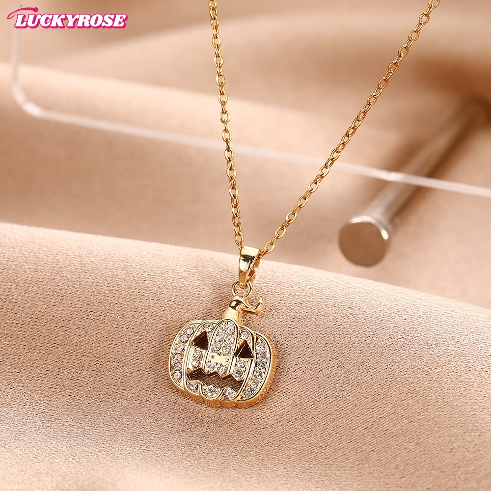 LUCKYROSE สร้อยคอ จี้ฟักทองการ์ตูน สไตล์มินิมอลล์ สำหรับวันฮาโลวีน